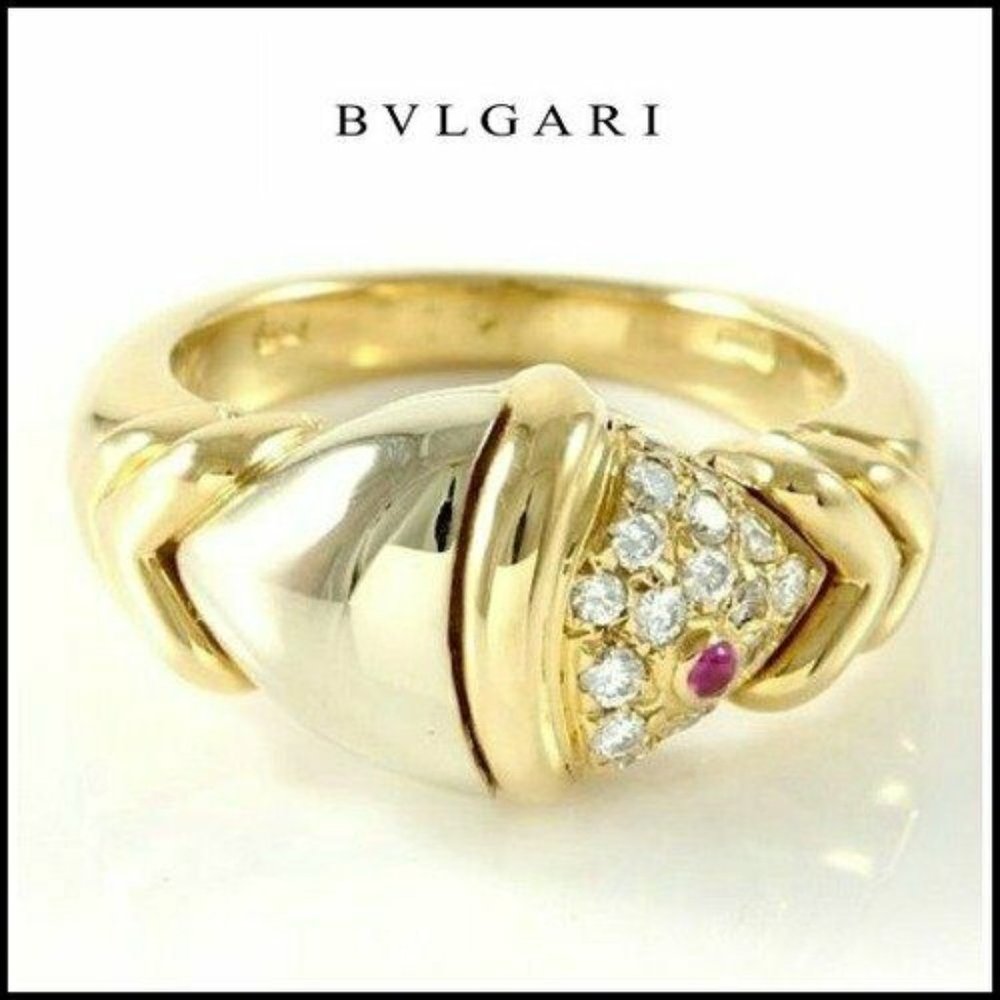 Bvlgari 18K Two-Tone Gold Diamond & Ruby Ring
